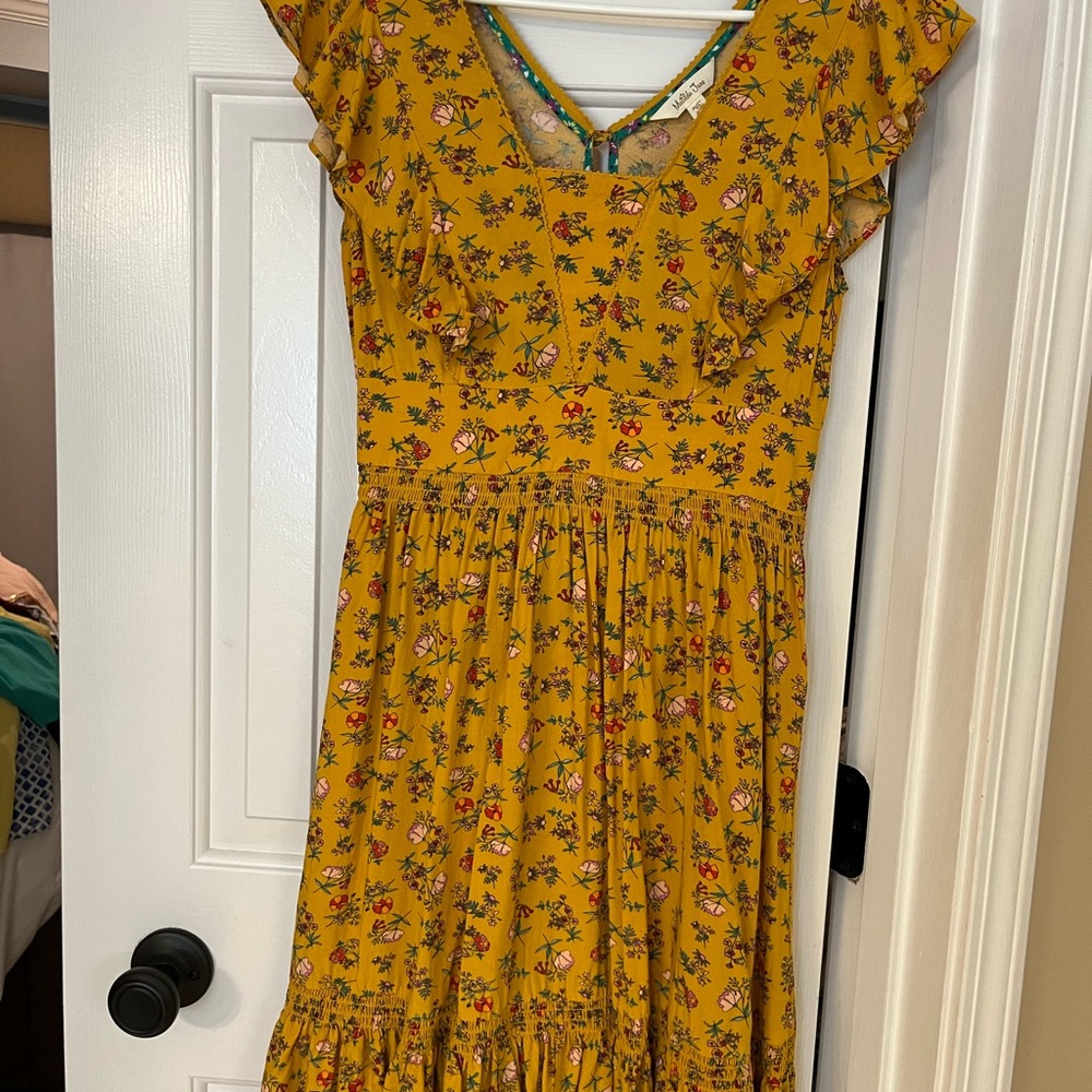 Matilda Jane mustard yellow dress with floral pattern.